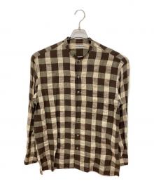 ISSEY MIYAKE MEN（イッセイミヤケメン）の古着「コットンリネンブロックチェックスタンドカラーシャツ」｜ブラウン