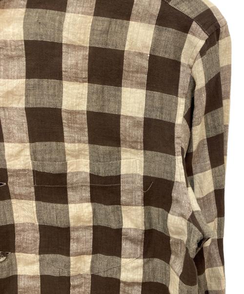 ISSEY MIYAKE MEN（イッセイミヤケメン）ISSEY MIYAKE MEN (イッセイミヤケメン) コットンリネンブロックチェックスタンドカラーシャツ ブラウン サイズ:3の古着・服飾アイテム