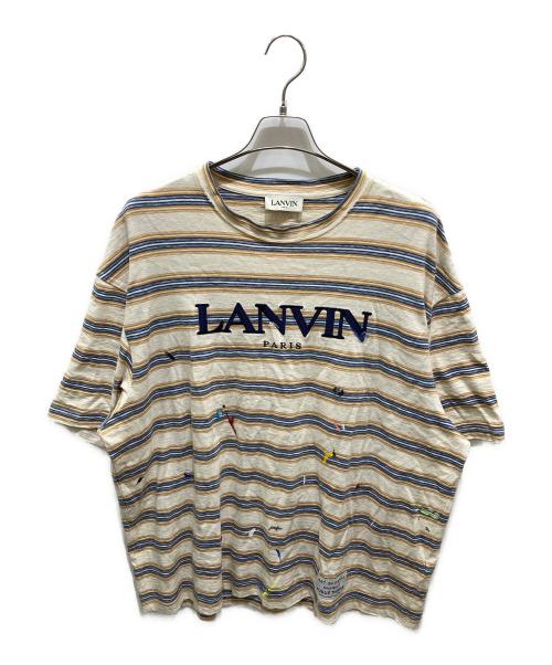 LANVIN（ランバン）LANVIN (ランバン) GALLERY DEPT (ギャラリー デプト) ペイント加工 ボーダー半袖Tシャツ ベージュ サイズ:Ｌの古着・服飾アイテム