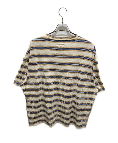 LANVIN（ランバン）LANVIN (ランバン) GALLERY DEPT (ギャラリー デプト) ペイント加工 ボーダー半袖Tシャツ ベージュ サイズ:Ｌの古着・服飾アイテム