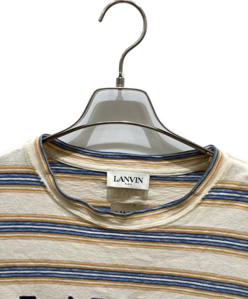 LANVIN（ランバン）LANVIN (ランバン) GALLERY DEPT (ギャラリー デプト) ペイント加工 ボーダー半袖Tシャツ ベージュ サイズ:Ｌの古着・服飾アイテム