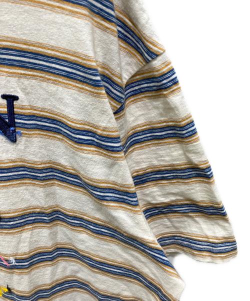 LANVIN（ランバン）LANVIN (ランバン) GALLERY DEPT (ギャラリー デプト) ペイント加工 ボーダー半袖Tシャツ ベージュ サイズ:Ｌの古着・服飾アイテム