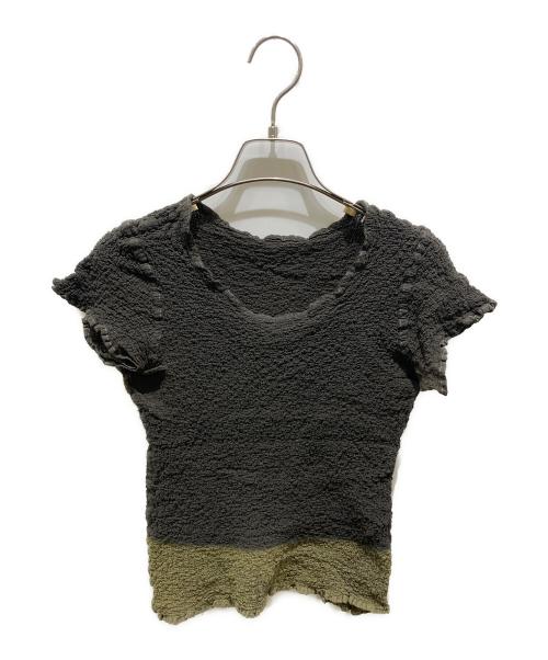 me ISSEY MIYAKE（ミーイッセイ ミヤケ）me ISSEY MIYAKE (ミーイッセイ ミヤケ) バイカラー半袖カットソー ブラウン サイズ:記載無しの為実寸参照の古着・服飾アイテム