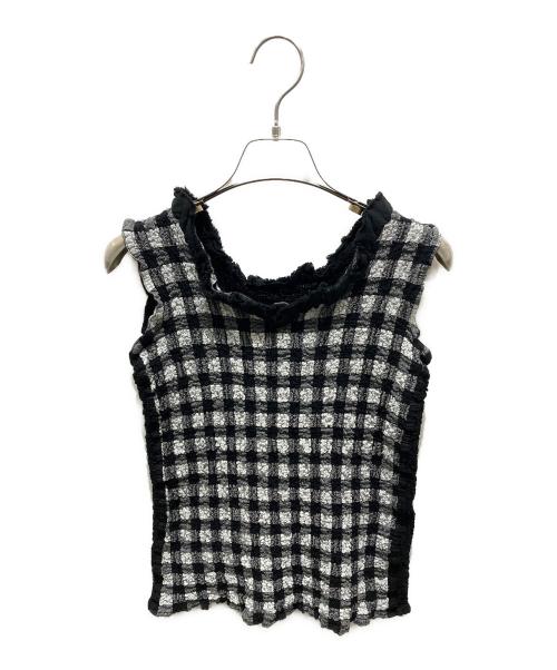 me ISSEY MIYAKE（ミーイッセイ ミヤケ）me ISSEY MIYAKE (ミーイッセイ ミヤケ) チェックノースリーブカットソー ブラック サイズ:記載無しの為実寸参照の古着・服飾アイテム