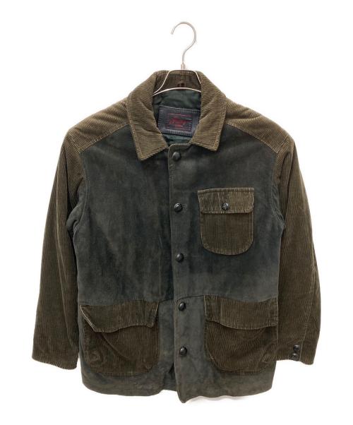 BRIONI（ブリオーニ）BRIONI (ブリオーニ) コーデゅロイ×レザー切替コート グリーン サイズ:48の古着・服飾アイテム