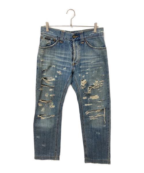 DOLCE & GABBANA（ドルチェ＆ガッバーナ）DOLCE & GABBANA (ドルチェ＆ガッバーナ) ダメージ加工デニムパンツ インディゴ サイズ:48の古着・服飾アイテム