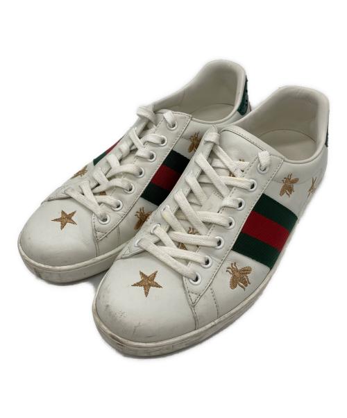 GUCCI（グッチ）GUCCI (グッチ) ビー刺繍シェリーラインスニーカー ホワイト サイズ:7 1/2の古着・服飾アイテム