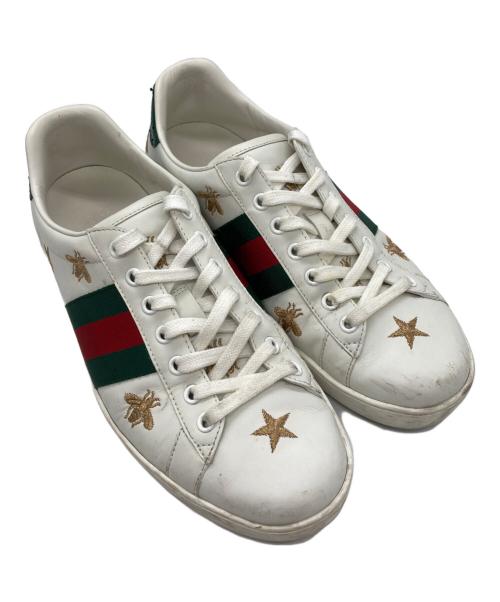 GUCCI（グッチ）GUCCI (グッチ) ビー刺繍シェリーラインスニーカー ホワイト サイズ:7 1/2の古着・服飾アイテム