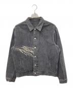 yin da marketイン・ダ・マーケット）の古着「YANAGI EMBROIDERY DENIM JKT」｜ブラック