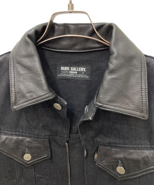 RUDE GALLERY（ルードギャラリー）RUDE GALLERY (ルードギャラリー) 襟レザーデニムジャケット ブラック サイズ:3の古着・服飾アイテム