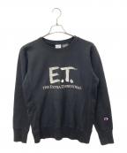 Champion REVERSE WEAVE×ETチャンピオン リバース ウィーブ×イーティー）の古着「ロゴ刺繍リバースウィーブスウェット」｜ブラック
