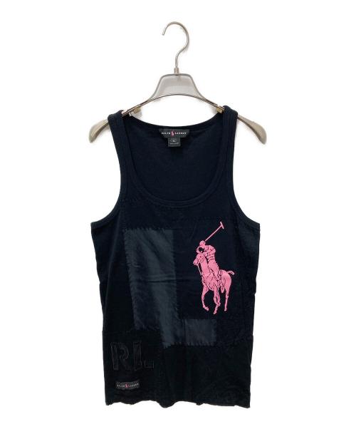 RALPH LAUREN（ラルフローレン）RALPH LAUREN (ラルフローレン) パッチワークポロプリントタンクトップ ブラック サイズ:XLの古着・服飾アイテム
