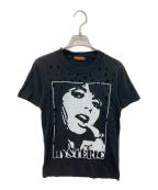 Hysteric Glamourヒステリックグラマー）の古着「ダメージ加工プリントTシャツ」｜ブラック