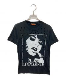 Hysteric Glamour（ヒステリックグラマー）の古着「ダメージ加工プリントTシャツ」｜ブラック