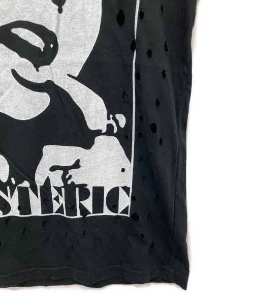 Hysteric Glamour（ヒステリックグラマー）Hysteric Glamour (ヒステリックグラマー) ダメージ加工プリントTシャツ ブラック サイズ:FREEの古着・服飾アイテム