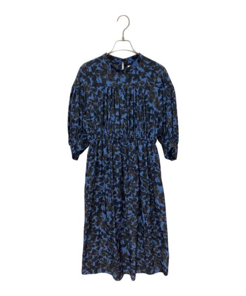 BALLSEY（ボールジィ）BALLSEY (ボールジィ) シルエットフラワープリント ギャザーワンピース ブルー サイズ:36の古着・服飾アイテム