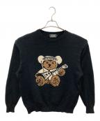 Hysteric Glamourヒステリックグラマー）の古着「HYSTERIC TEDDY FLYING Vジャカード セーター　ヒステリックテディフライングVジャカードセーター」｜ブラック