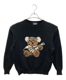 Hysteric Glamour（ヒステリックグラマー）の古着「HYSTERIC TEDDY FLYING Vジャカード セーター　ヒステリックテディフライングVジャカードセーター」｜ブラック