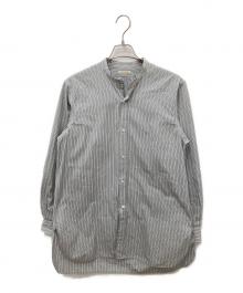 HEUGN（ユーゲン）の古着「Stripe Rob コットンオルタネイトストライプバンドカラーシャツ」｜グレー