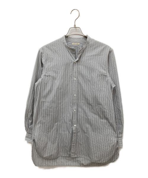 HEUGN（ユーゲン）HEUGN (ユーゲン) Stripe Rob コットンオルタネイトストライプバンドカラーシャツ グレー サイズ:3の古着・服飾アイテム