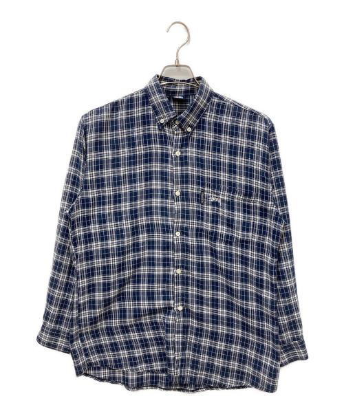 stussy（ステューシー）stussy (ステューシー) ロゴ刺繍長袖チェックシャツ ネイビー サイズ:Lの古着・服飾アイテム