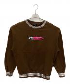 X-LARGEエクストララージ）の古着「STRIPED RIB CREWNECK SWEAT」｜ブラウン