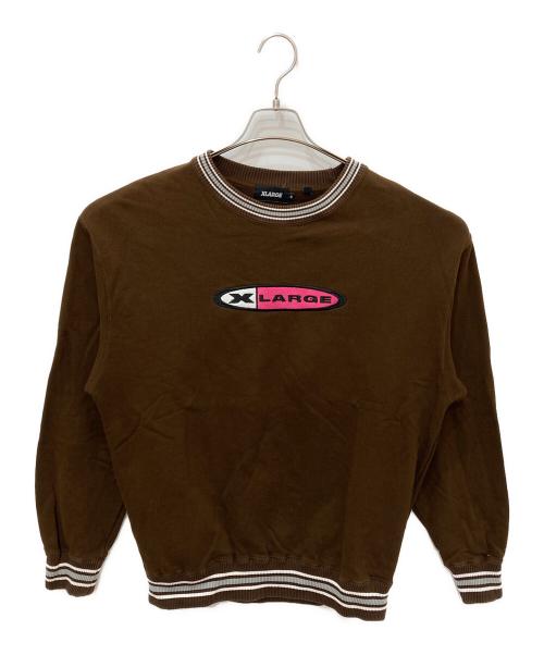 X-LARGE（エクストララージ）X-LARGE (エクストララージ) STRIPED RIB CREWNECK SWEAT ブラウン サイズ:Mの古着・服飾アイテム