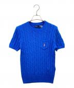 POLO RALPH LAURENポロ・ラルフローレン）の古着「ポロ刺繍カーブル半袖ニット」｜ブルー