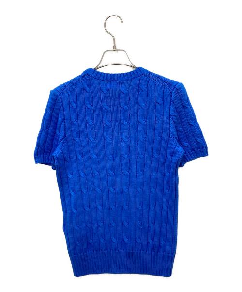 POLO RALPH LAUREN（ポロ・ラルフローレン）POLO RALPH LAUREN (ポロ・ラルフローレン) ポロ刺繍カーブル半袖ニット ブルー サイズ:Mの古着・服飾アイテム