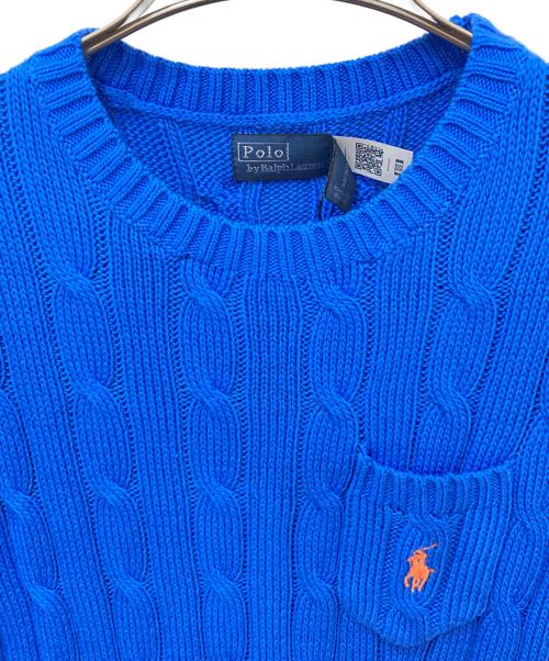 POLO RALPH LAUREN（ポロ・ラルフローレン）POLO RALPH LAUREN (ポロ・ラルフローレン) ポロ刺繍カーブル半袖ニット ブルー サイズ:Mの古着・服飾アイテム