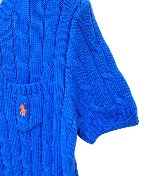 POLO RALPH LAUREN（ポロ・ラルフローレン）POLO RALPH LAUREN (ポロ・ラルフローレン) ポロ刺繍カーブル半袖ニット ブルー サイズ:Mの古着・服飾アイテム