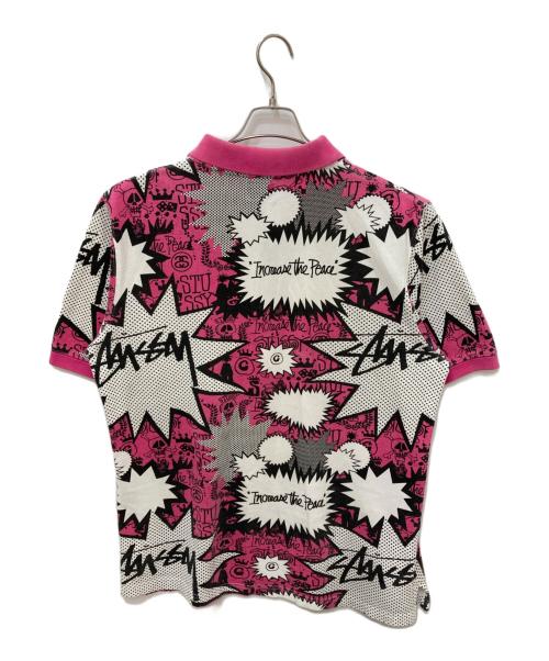 stussy（ステューシー）stussy (ステューシー) ポロシャツ ホワイト×ピンク サイズ:XLの古着・服飾アイテム