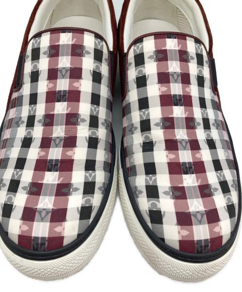 LOUIS VUITTON（ルイ ヴィトン）LOUIS VUITTON (ルイ ヴィトン) モノグラムチェック スリッポン ホワイト×レッド サイズ:6.5の古着・服飾アイテム