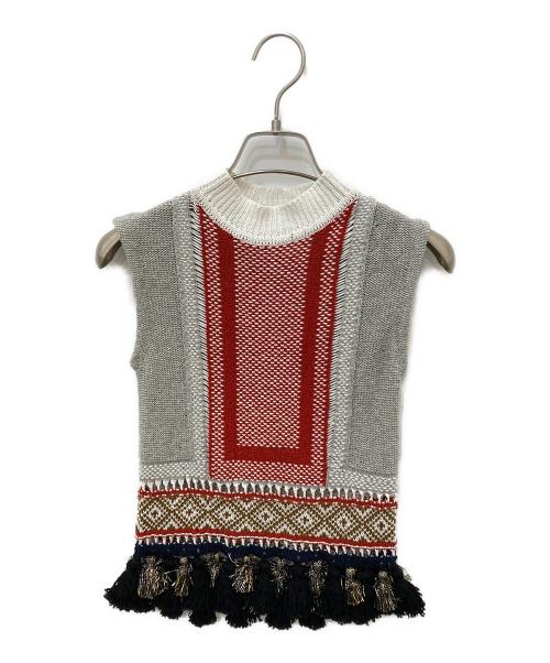 Mame Kurogouchi（マメクロゴウチ）Mame Kurogouchi (マメクロゴウチ) Ethnic Pattern Sleeveless Fringe Knit マルチカラー サイズ:1の古着・服飾アイテム