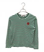 PLAY COMME des GARCONSプレイコムデギャルソン）の古着「Border Long Sleeve T-Shirt With Red Emblem」｜グリーン×ホワイト