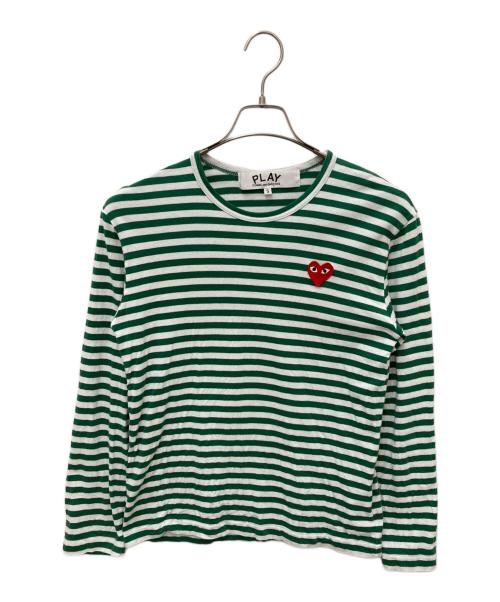 PLAY COMME des GARCONS（プレイコムデギャルソン）PLAY COMME des GARCONS (プレイコムデギャルソン) Border Long Sleeve T-Shirt With Red Emblem グリーン×ホワイト サイズ:Sの古着・服飾アイテム