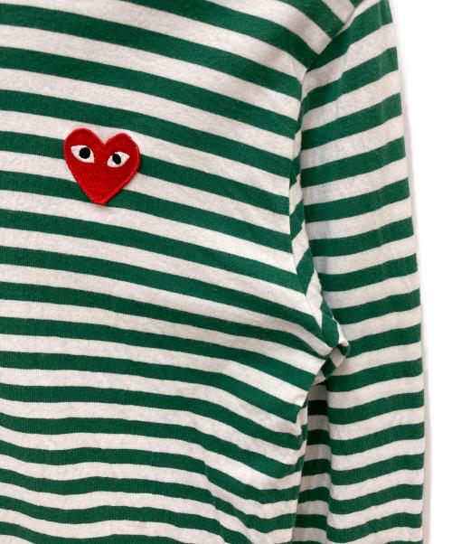 PLAY COMME des GARCONS（プレイコムデギャルソン）PLAY COMME des GARCONS (プレイコムデギャルソン) Border Long Sleeve T-Shirt With Red Emblem グリーン×ホワイト サイズ:Sの古着・服飾アイテム