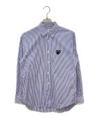 PLAY COMME des GARCONSプレイコムデギャルソン）の古着「Stripe Shirt With Black Emblem Pattern A」｜ブルー×ホワイト