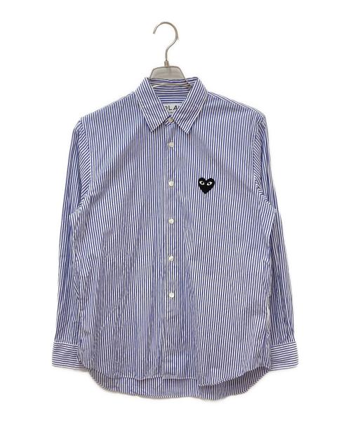 PLAY COMME des GARCONS（プレイコムデギャルソン）PLAY COMME des GARCONS (プレイコムデギャルソン) Stripe Shirt With Black Emblem Pattern A ブルー×ホワイト サイズ:Sの古着・服飾アイテム