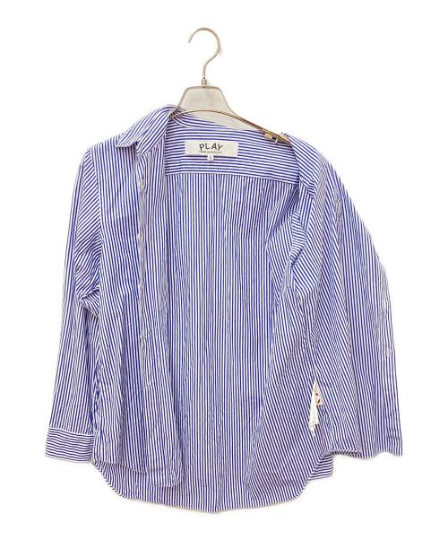 PLAY COMME des GARCONS（プレイコムデギャルソン）PLAY COMME des GARCONS (プレイコムデギャルソン) Stripe Shirt With Black Emblem Pattern A ブルー×ホワイト サイズ:Sの古着・服飾アイテム