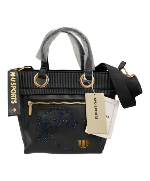 M U SPORTS（エムユースポーツ）M U SPORTS (エムユースポーツ) デュアルレザービジューロイヤルハンドバック ブラック 未使用品の古着・服飾アイテム
