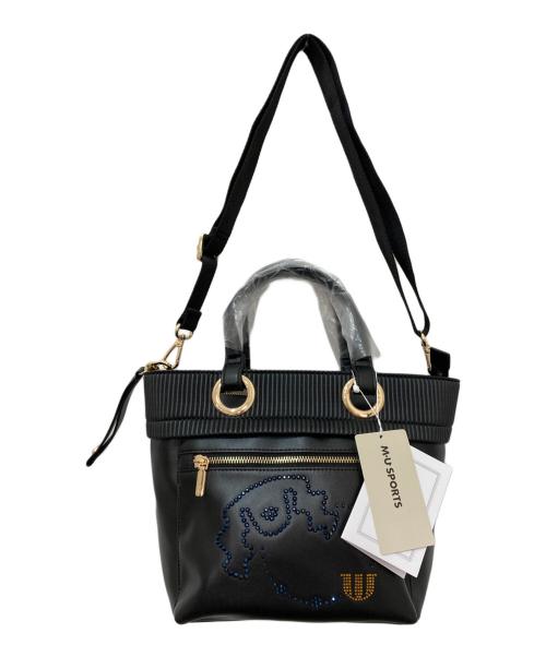 M U SPORTS（エムユースポーツ）M U SPORTS (エムユースポーツ) デュアルレザービジューロイヤルハンドバック ブラック 未使用品の古着・服飾アイテム