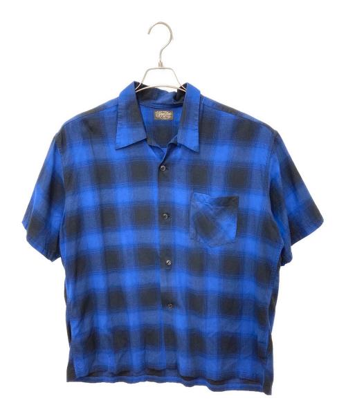 SUGAR CANE（シュガーケーン）SUGAR CANE (シュガーケーン) RAYON OMBRE CHECK OPEN SHIRT　レーヨンオンブレーチェックオープンシャツ ブルー サイズ:Lの古着・服飾アイテム