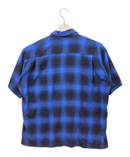 SUGAR CANE（シュガーケーン）SUGAR CANE (シュガーケーン) RAYON OMBRE CHECK OPEN SHIRT　レーヨンオンブレーチェックオープンシャツ ブルー サイズ:Lの古着・服飾アイテム