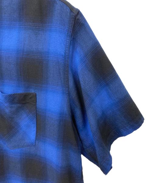 SUGAR CANE（シュガーケーン）SUGAR CANE (シュガーケーン) RAYON OMBRE CHECK OPEN SHIRT　レーヨンオンブレーチェックオープンシャツ ブルー サイズ:Lの古着・服飾アイテム
