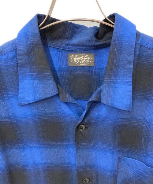 SUGAR CANE（シュガーケーン）SUGAR CANE (シュガーケーン) RAYON OMBRE CHECK OPEN SHIRT　レーヨンオンブレーチェックオープンシャツ ブルー サイズ:Lの古着・服飾アイテム
