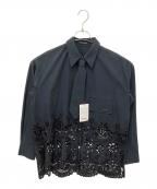 MAISON SPECIALメゾンスペシャル）の古着「Hem Embroidery Neck Tie Shirt　ヘムエンブロイダリーネクタイシャツ」｜ネイビー