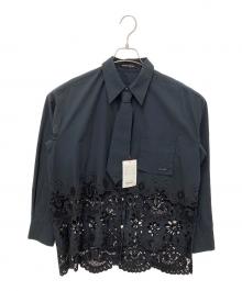 MAISON SPECIAL（メゾンスペシャル）の古着「Hem Embroidery Neck Tie Shirt　ヘムエンブロイダリーネクタイシャツ」｜ネイビー