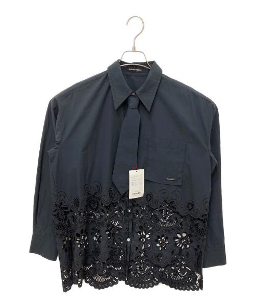 MAISON SPECIAL（メゾンスペシャル）MAISON SPECIAL (メゾンスペシャル) Hem Embroidery Neck Tie Shirt　ヘムエンブロイダリーネクタイシャツ ネイビー サイズ:FREEの古着・服飾アイテム
