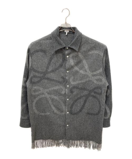 LOEWE（ロエベ）LOEWE (ロエベ) アナグラムレザーパッチフリンジシャツ グレー サイズ:40の古着・服飾アイテム
